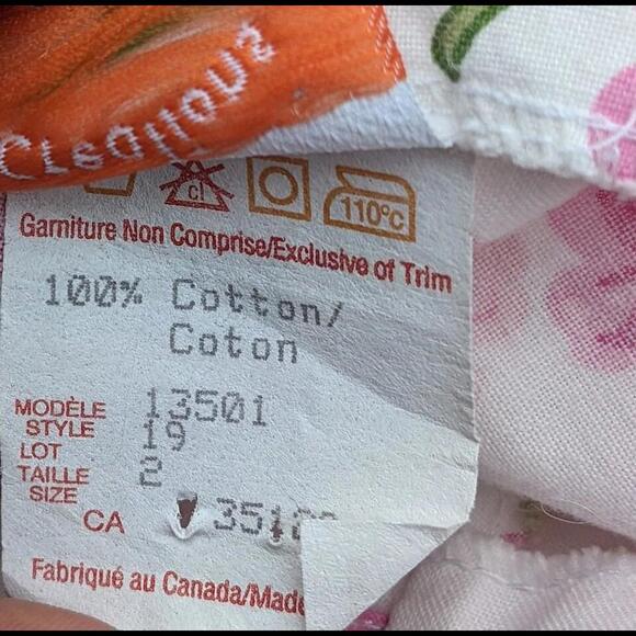 2T Vintage Toddler Dress, White with Pink Flowers, Pockets, 1980-90s - Picture 6 of 7